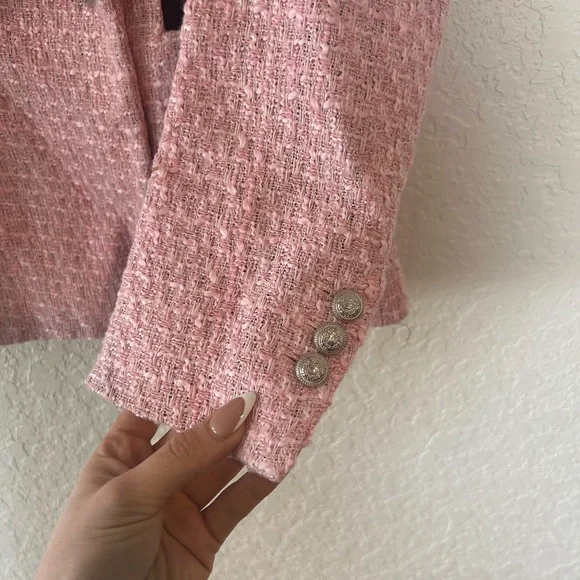 Zara Women's Pink Blazer with Black Trim - Picture 3 of 6